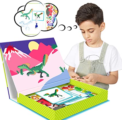 Jigsaw Puzzles, Magnetic Puzzles 46 Pieces Dinosaur Mix and Match Game for Creativity and Motor Skills- Toddler Puzzles for Kids Ages 3 4 5 6, These Puzzles Can be Used on Steel Refrigerator.