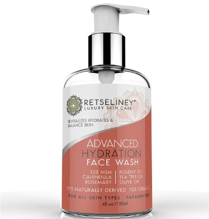 Retseliney Hydration Face wash with Tea Tree Oil, 10% MSM, Calendula, Deep Cleanse Pores, Natural and Organic Treatment for Acne and Blemishes, Anti-Aging & Anti-Wrinkles Facial Cleanser