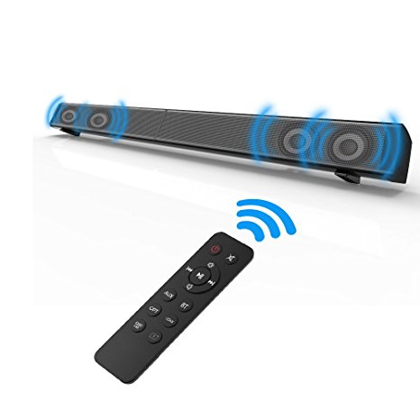 Sound bar, Elecder Wireless Bluetooth Soundbars for TV, With Remote Control, Wall Mountable, Support Optical/AUX/Coaxial/TF Card/USB