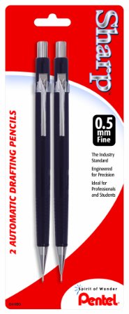 Pentel Sharp Automatic Pencil, 0.5mm, Black Barrels, 2 Pack (P205BP2-K6)