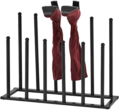 MyGift 6-Pair Modern Sleek Black Metal Boot Storage Rack