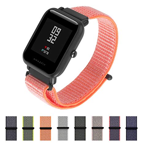 Nylon Sport Loop Band SIKAI 20mm Replacement Nylon Strap Compatible with Amazfit Bip/Huawei Watch 2 Sport/Ticwatch E Breathable with Hook and Loop Fastener Adjustable Closure (Spicy Orange)