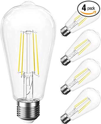 SHINESTAR 4-Pack E26 Led Bulb 60 watt, Dimmable Edison Light Bulbs, 4000K Bright White