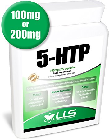 LLS High Strength Pure 5-HTP from Griffonia Seed Powder | 100mg x 90 Capsules | 100% Natural Serotonin | Premium GMP Supplement Made In UK | "Live Healthy. Love Life"
