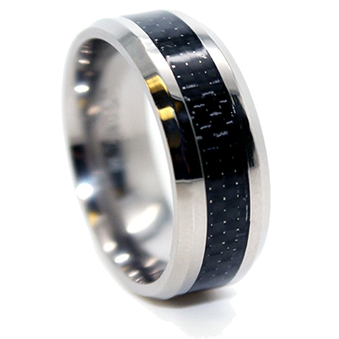 8mm Titanium & Black Carbon Fiber Inlay Band Wedding Band (US Whole, Half & Quarter Sizes 4-17)