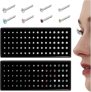 LOLIAS 𝟖𝟎-𝟏𝟔𝟎𝐏𝐜𝐬 Nose Rings Studs for Women Men - Straight or L Shaped Surgical Stainless Steel Small Nose Studs Pin - Hypoallergenic 20G 22G Tiny Nose Piercing Jewelry 1.5/2/2.5/3 mm CZ