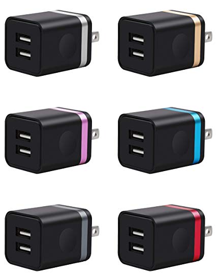 USINFLY USB Wall Charger, UL Certified 6-Pack 2.1A/5V USB Plug Charging Block Dual Port Power Adapter Wall Charger Cube Compatible with Phone 8/7/6S Plus, X Xs Max XR, Pad, Samsung, LG, Moto, More