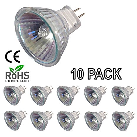 [10 Pack] 20 Watt MR11 GU4 Bi-Pin Halogen Bulbs with Cover Glass 12V 20W FTD 2-Pin Lamp