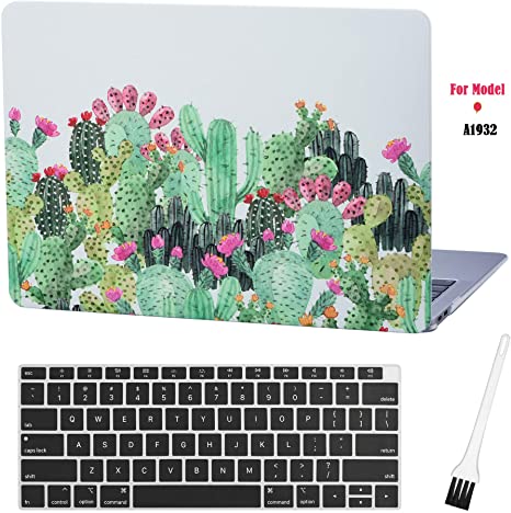 MacBook air 13 Inch Laptop Case A1932 Floral Cactus Laptop Hard Shell Cover Sleeve Matte Rubberized (2020 2019 2018 Release, Touch ID) with Silicon Keyboard Cover and Dust Brush (Cactus - Gray)