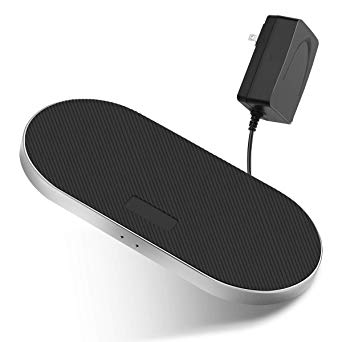 ZealSound Dual Fast Wireless Charger, 5 Coils Dual Fast Wireless Charging Pad, Premium Metal Aluminum Anti-Slip Silicon W/Fast QC 3.0 36W Adapter Chargers Station Dock for Qi Phones&New AirPods(Black)