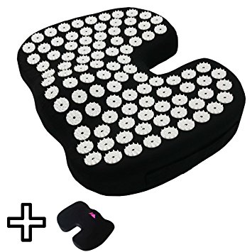 Coccyx Ergonomic Seat Cushion with Acupressure Mat Cover   Plush Cover by FOMI | Memory Foam   Acupuncture Mat for Back, Coccyx, Sciatica and Tailbone Pain Relief | Portable