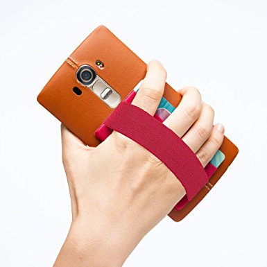 Phone Grip with Card Holder, Sinjimoru Phone Strap with Card Holder Wallet, Finger Holder on Stick-On Wallet for iPhone and Android Smartphones. Sinji Pouch Band, Red Pouch and Red Band.