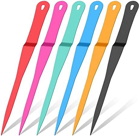 6 Pieces Colorful Letter Openers Stainless Steel Envelope Slitter Office Letter Opener Handheld Lightweight Open Letter Knife Safe Blade Staple Removal Tool Mail Opener for School Office Home, 6 Color