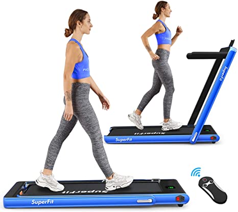 COSTWAY 2 in 1 Folding Treadmill, Under Desk Motorized Treadmill with Remote Control, Bluetooth Speaker and LED Display, Installation-Free Jogging Walking Machine Speed up to 12km/h