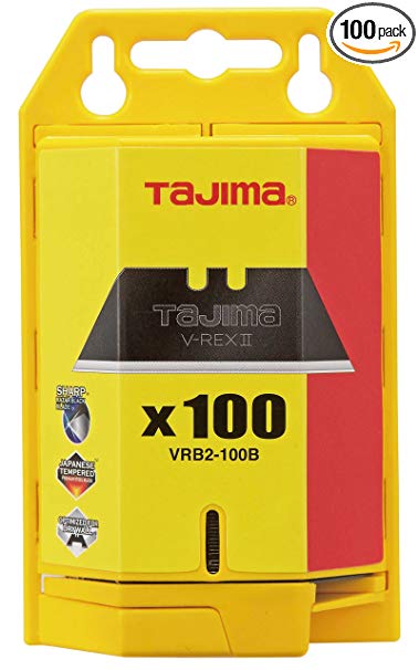 Tajima VRB2-100B V-REX II Premium Tempered Steel Utility Knife Blades, 100-Pack