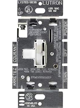 Lutron Toggler Dimmer for Halogen and Incandescent Bulbs, Single-Pole or 3-Way, TG-603PH-WH, White