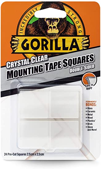 Gorilla 3044110 Mounting Tape Squares, Crystal Clear, Pack - 1