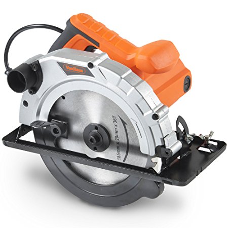 VonHaus 1200W 185mm Multi-Purpose Circular Saw 240V Bevel Angle Joint Cuts - TCT Blade 65mm Cutting Depth – Dust Extraction – Depth and Angle Adjustment