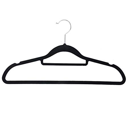 Ultra Thin Space Saving Slim Anti / Non Slip Flocked Velvet Flock Black Hugging Hangers