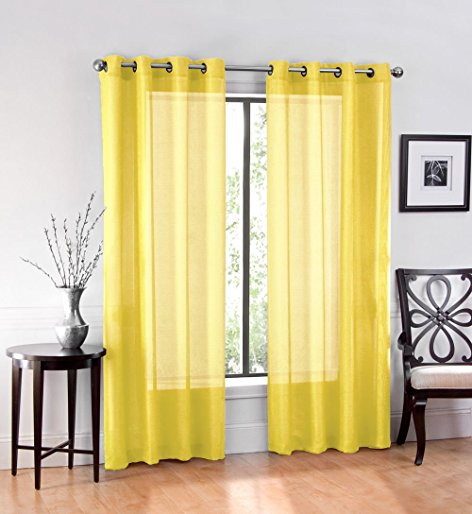 2 Pack: GoodGram Ultra Luxurious High Woven Elegant Sheer Grommet Curtain Panels - Assorted Color (Yellow)