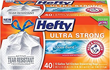 Hefty Ultra Strong Trash Bags (Clean Burst, Tall Kitchen Drawstring, 13 Gallon, 40 Count)