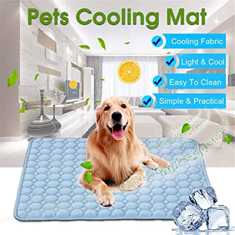 VASLON Pet Cooling Mat,Summer Kennel Bed Pad For All Dogs, Cats with Pet Toy Ball Travel Cool Cushion Pad,Patented Pressure-Activated Gel Cooling Pad for Dogs & Pets - Dog Accessories to Help Your Pet Stay Cool This Summer - Avoid Overheating, Ideal for Home & Travel 102 x 70cm(40 x 27.5 inch),Blue (Large)