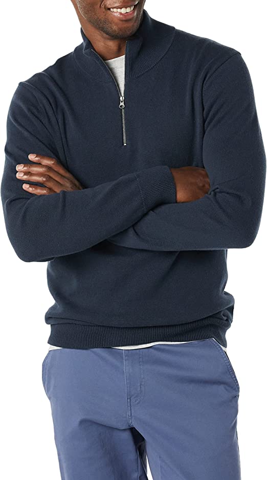 Amazon Essentials Mens 100% Cotton Quarter-Zip Sweater