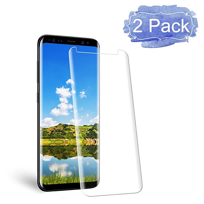 [2 Pack] Galaxy S8 Screen Protector, Auideas [9H Hardness][Anti-Scratch][Anti-Bubble][3D Curved] [High Definition] [Ultra Clear] Tempered Glass Screen Protector for Samsung Galaxy S8