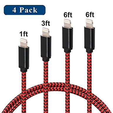 iPhone Charger Fenergy Lightning Cable 1FT 3FT 6FT 6FT Certified Nylon Braided USB Charging Cord for iPhone iPad iPod (4 Pack)
