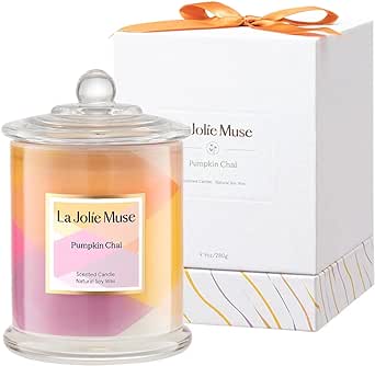 LA JOLIE MUSE Pumpkin Candles, Fall Candle, Pumpkin Chai Scented Candles, Luxury Candle Gifts, Natural Soy Wax, 75 Hours Long Burning Time, Autumn Candle Gift