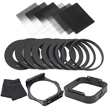 XCSource 18in1 6CPS Full & Graduated Filters ( ND2 ND4 ND8 Filter   Graduated G.ND2 G.ND4 G.ND8 Filters )  9pcs Adapter Ring （49mm,52mm,55mm,58mm,62mm,67mm,72mm,77mm,82mm） 1 PCS Lens Hood   1 PCS Filer Holder  2 PCS Cleaning Cloth for Cokin P LF143