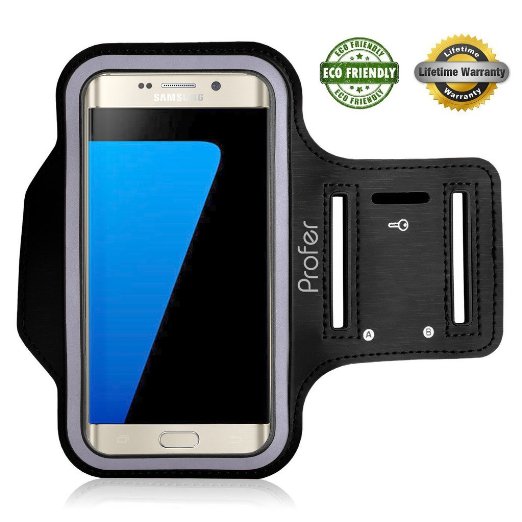 S7 Armband Profer Sports Armband Case Cover for Samsung Galaxy S7 Key Holder and Card Slot Water Resistant Sweat-proof BLACK