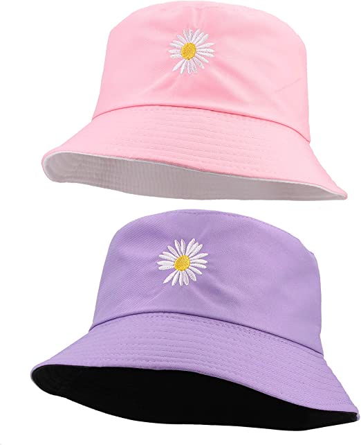 Me&Hz Embroidery Flower Bucket Hat for Women Men Packable Outdoor Sports Travel Beach Fisherman Bucket Sun Cap UPF 50
