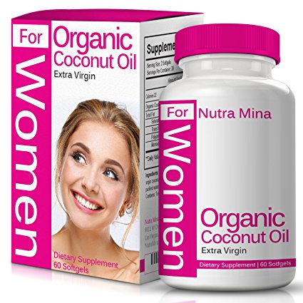 Extra Virgin Coconut Oil for WOMEN - 100% Organic, Cold Pressed Coconut Oil From Non-GMO Coconuts, Unrefined and Rich in MCFA & MCT, Made in USA - 60 Softgels
