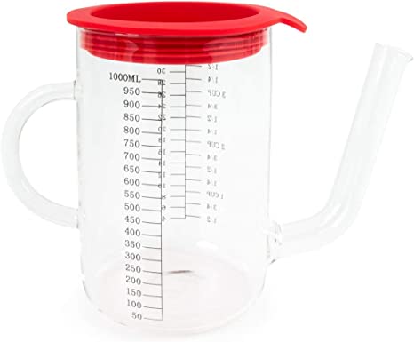 Fox Run Gravy and Fat Separator with Measurements and Strainer, Glass, 1 Liter, Red and Clear