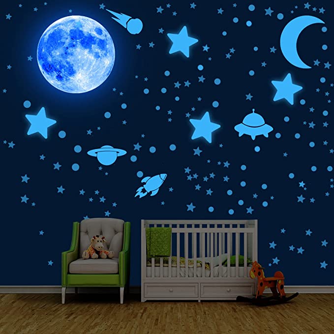 1031 Pieces Glow in the Dark Stickers for Ceiling, Glow in The Dark Stars and Moon Wall Decals, Luminous Solar System Planet Wall Decors for Kids Children Bedroom Living Room Birthday Party Decor