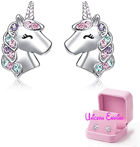 Pink Unicorn Stud Earrings Girls Cute Unicorn Earring Sparkling with Zircon for Little Girls Kids Jewelry Birthday Party