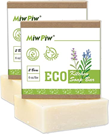 Miw Piw Vegan Dish Soap Bar - Large 6 Ounce - Lather Clean Safe Ingredients- Free of Dyes and Fragrance - Zero Waste Kitchen Dishwashing Solid Soap (2)