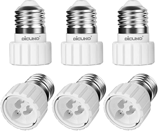 DiCUNO E26 to GU10 Adapter, Medium E26 to GU10 Light Bulb Lamp Socket Base Converter, Maximum Wattage 200W, Pack of 6