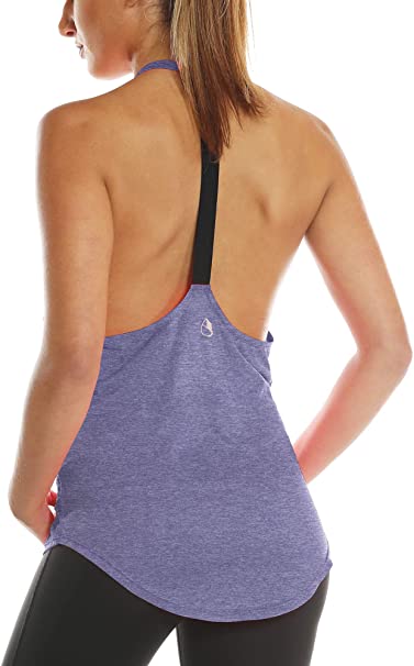 icyzone Workout Tank Tops for Women - Athletic Yoga Tops, T-Back Running Tank Top