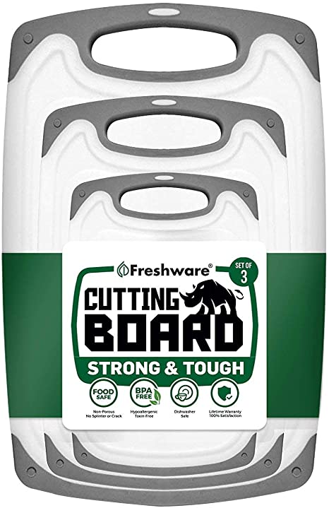 Freshware Cutting Board with Juice Grooves, Reversible, BPA-Free, Non-Porous, Dishwasher Safe, Kitchen, Set of 3