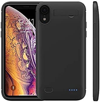 AFTRYOUGO Battery Case for iPhone XR(6.1 inch), [8200mAh] Slim Portable Protective Charging Backup Power Bank Compatible with XR，Charging Stand (XDL-640MW)-Black