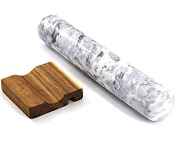 Kota Japan Premium 12” White Marble Rolling Pin | EFFORTLESS Dough Roller for Baking, Pastry, Pizza | STURDY WOOD BASE | Protect Countertops | Easy Clean | Stays Cool | Perfect Gift Wedding Registry!