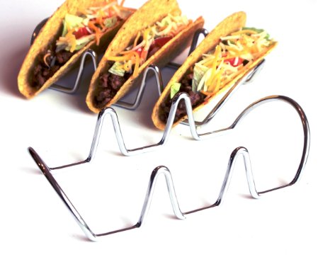 Premium Taco Holders. Restaurant Style Stainless Steel Racks. Each Stand Holds Three Hard or Soft Shells. Easy Fill and Serve Mexican Food (2 Pack)