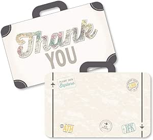 Big Dot of Happiness World Awaits - Shaped Thank You Cards - Travel Themed Party Thank You Note Cards with Envelopes - Set of 12