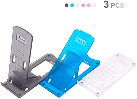 Phone Stand,Cell Phone Stand for Desk,Foldable Adjustable Desktop Phone Holder Stand Compatible with iPhone/iPad/Kindle/Mobile Phone/Tablet(3 PCS in 3 Transparent Colors)
