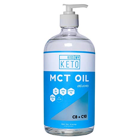 Kiss My Keto MCT Oil - Premium MCT Oil Derived Solely From Coconuts, Non-GMO, 32 oz Glass Bottle With Pump, Caprylic Acid For Ketogenic and Paleo Diet, Enhance Performance And Get Into Ketosis Quickly