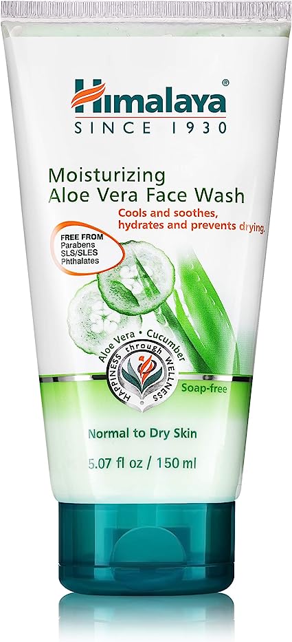 Himalaya Moisturizing Aloe Vera Face Wash & Cleanser, Soap-Free for Normal to Dry Skin, Free from Parabens, SLS and Phthalates, 150 ml (5.07 oz)