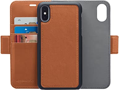 AmazonBasics iPhone X PU Leather Wallet Detachable Case, Brown