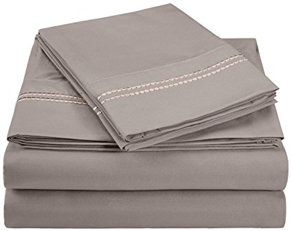 Super Soft, Light Weight, 100% Brushed Microfiber, Full, Wrinkle Resistant, 4-Piece Sheet Set Silver with 2-Line Embroidery in Gift Box